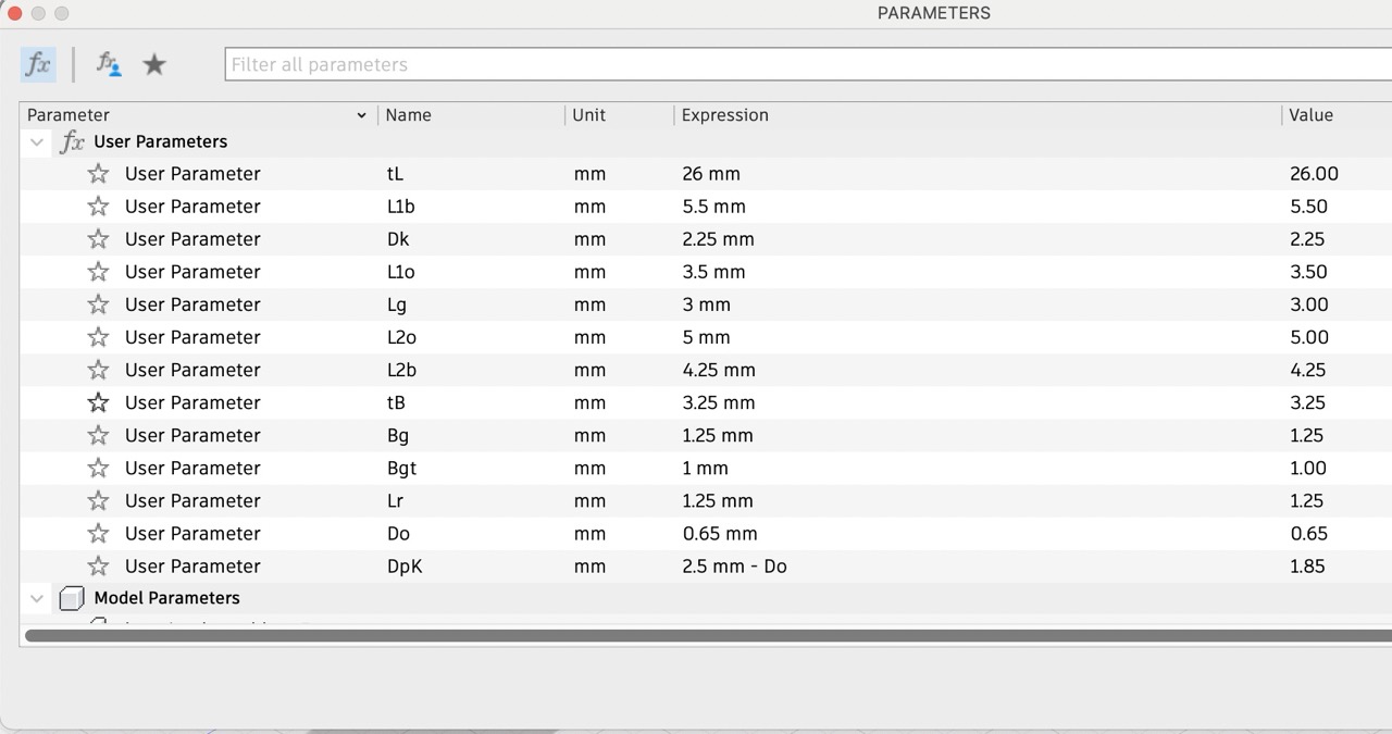 parameter window